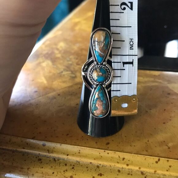 Spiny Turquoise Sterling Silver Ring Size 7 - Picture 8 of 8